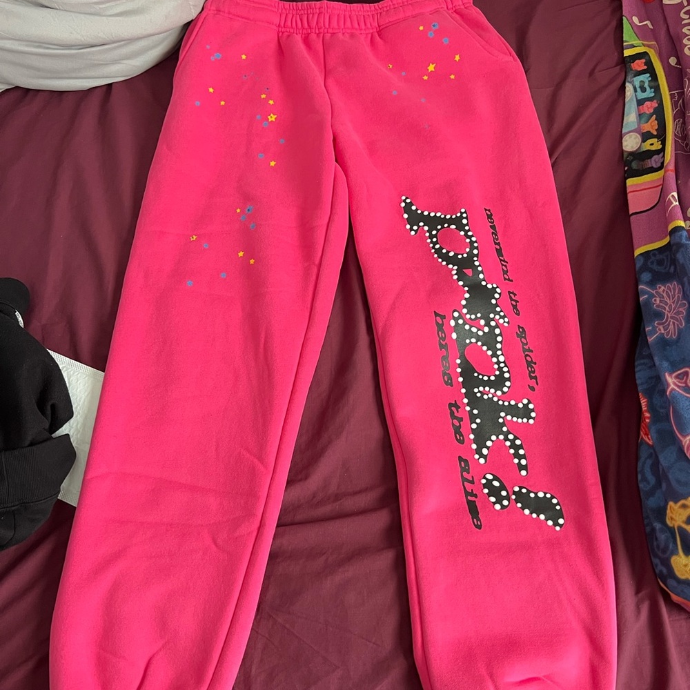 Pink sp5der joggers size small